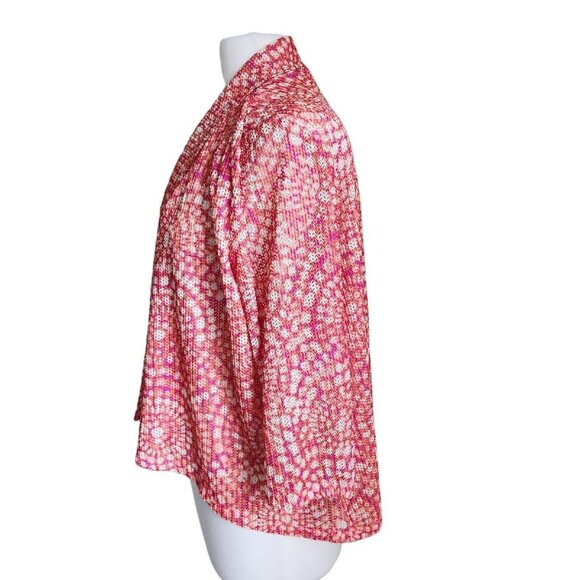 Ruby Rd Cardigan Women Size LARGE Orange Red‎ Mesh Lace Shrug Open Front Boho - Picture 4 of 13